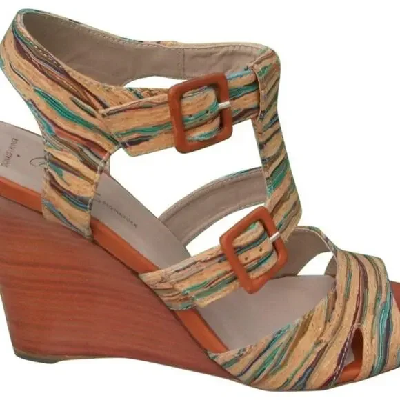Donald Pliner Couture Hand Painted Multi Color Cork Wedge Shoe